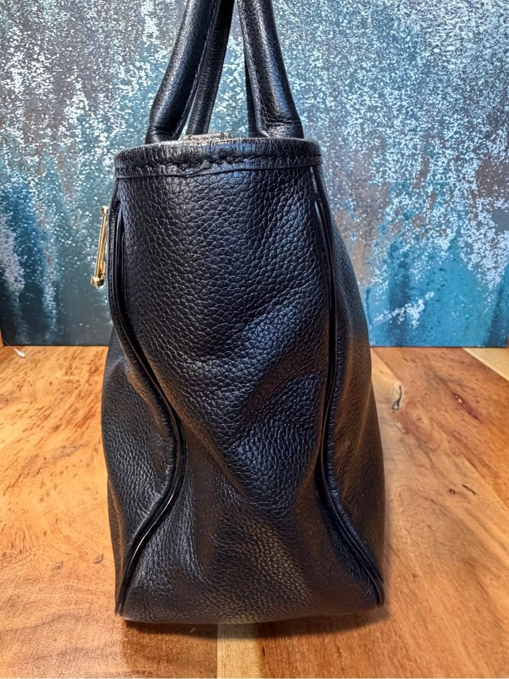 Tory Burch Classic Jaden Horsebit Black Pebbled Leather Satchel